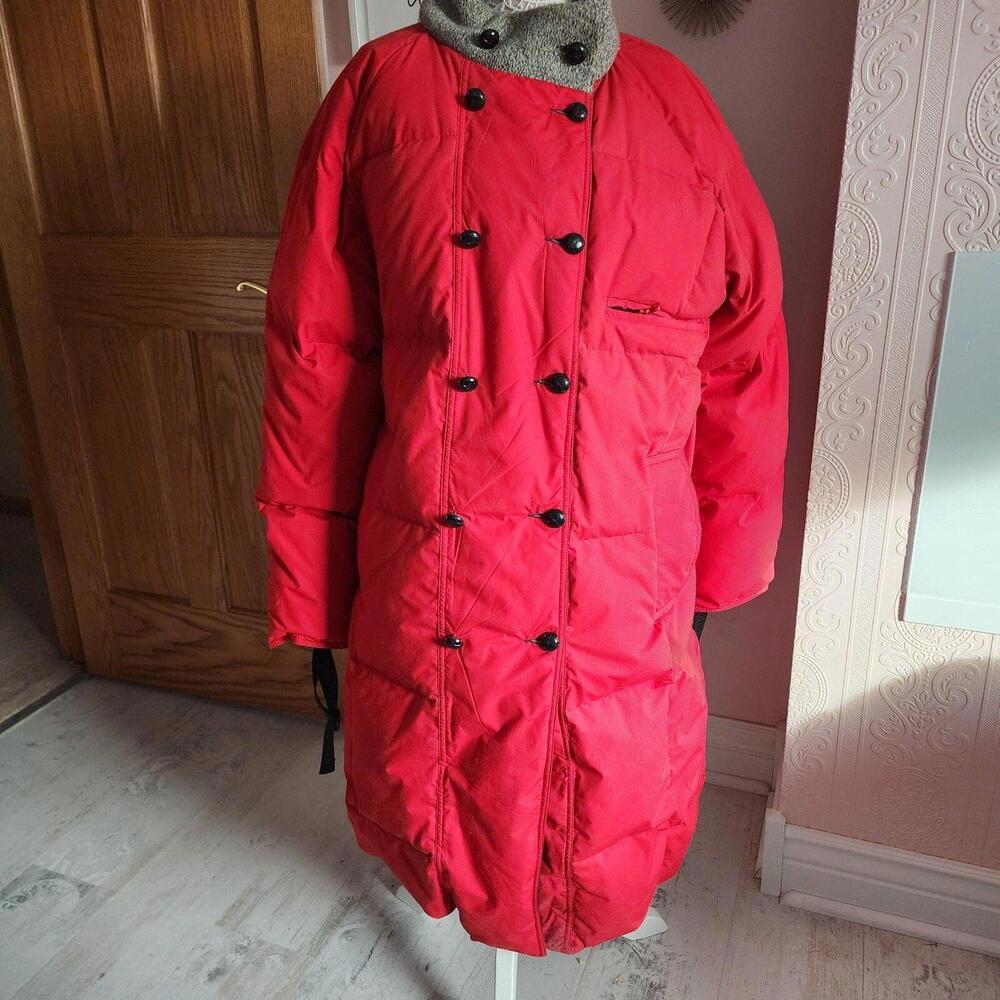 EUC Hardy Ames London Red long winter coat reversible L